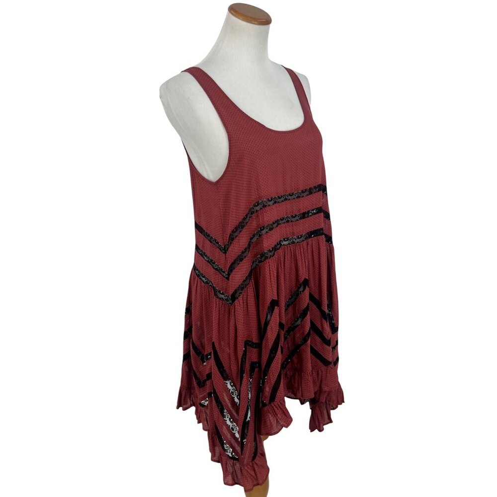 Free People Burnt Red & Black Voile & Lace Slip Dress | Boho Coastal Cowgirl S - Picture 5 of 12